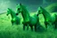 Placeholder: fantasy magical green horses in a field
