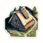 Placeholder: aerial view digital artwork of a Scandinavian longhouse as a sticker