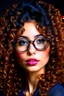 Placeholder: A pretty girl with beautiful makeup, contouring, highlighting and glasses with curly hair