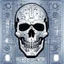 Placeholder: FLAT VECTOR LAYERED IMAGE OF CYBERNETIC SKULL PARTS IN A SCHEMATIC