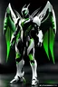 Placeholder: Cyborg symbiote, white color, green color, tendrils, high tech, cyberpunk, biopunk, membrane wings, carbon fiber