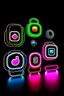 Placeholder: instagram and facebook advertising icons black background neon lights