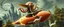 Placeholder: hairy macho gremlin octopus lizard alien couple living in a hi tech marvellous hot dog art graphics rocket with a mounted sling shot, heading for venus stone castle, background motion blur and smoke swirls, and cheeky geese through giant forest with textured trees
