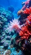 Placeholder: Prompt: A vibrant coral reef teeming with life, with a giant siphonophore subtly integrated into the scene, emphasizing the harmony of the underwater environment. Duration: 5 seconds.