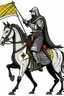 Placeholder: Medieval knight with a black and white checkered cape with a bright colored Lance riding a horse