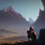 Placeholder:  mountains with medieval knight traveling on a horse in the background