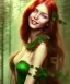 Placeholder: beautiful girl, red long hair, corsage, smile, green eyes, große oberweite at forest fantasy art