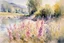 Placeholder: Sunny day, flowers, mountains, river, epic, john singer sargent watercolor paintings