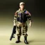 Placeholder: G.i. Joe toy camouflage khaki doll Donald Trump orangy face with boots full body in package high resolution 2019, in a box with gun