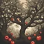 Placeholder: The branches that look like apples are on the side of the page and behind it is a dark forest