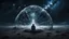 Placeholder: Melancholy, a person sitting alone beneath a giant transparent skin-shaped shell suspended in the night sky, staring into an endless universe, distant galaxies reflected in tear-filled eyes, surreal symbolism of being trapped inside oneself, cold moonlight, soft fog, dreamlike melancholy, existential sadness, poetic and haunting atmosphere, fine art photography, cinematic lighting
