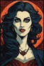 Placeholder: museum quality color woodcut of an enigmatic Malkavian female vampire with highly detailed hair and facial features , in the style of Gustave Baumann, with a fine art , graphic novel aesthetic, highly detailed, finely cut ,8k render,