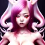 Placeholder: Asian woman, slobber blood, hair, latex suit, Realistic Cute full body, squid, nice, Little Horns, leaning pose, intricate detail , portrait, high lighting, Gradient background,