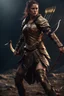 Placeholder: female warrior aiming a bow and arrow wearing bronze half armour dark fantasy Realistic 4k