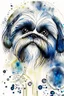 Placeholder: Abstract wet watercolour of a Shih tzu ink lines, interlinked circles,detailed focus on eyes