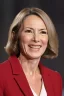 Placeholder: A preety woman in her early 50s having a presidential speech in front of a huge building