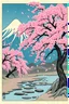 Placeholder: japanese landscape with sakura petals falling from trees hokusai style