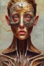 Placeholder: an abstract painting , by lucian freud, rust, mixed media, textured, anatomically correct, beautiful woman perfect face,super hero mask, sharp focus, highly detailed