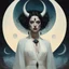 Placeholder: Pale nude Demonic Woman in open White Robes With Black Curved Horns. Ethereal Moonlight. Beautiful; Tragic; Delicate; Nightmarish; Eldritch; Detailed; Complex; Deep Colors; by Tom Bagshaw, by Michael Kaluta, by Beeple, by Todd McFarlane, by Ralph Steadman