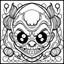 Placeholder: create a 2d black outline, " kawaii psycho clown coloring book for kids", coloring page, low details design, black contour, coloring page design, colorful , card style, coloring page for kids, halloween backgorund,sketch style,