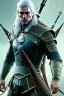 Placeholder: Henry cavil face, texture skin,Crystal yellow eyes, long white hair, wearing The witcher 3, realistic, 4k, intricate, best quality, fog particles, fire particles, octane render, vray, sword fire