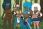 Placeholder: The three women Amazonians from Futurama standing in the forest, Thog (long blond hair with bone hair ornaments in it), Kug (blue hair styled in a mohawk and wears leopard skinned clothing. She holds a wooden mace in her right hand.), and Ornik (afro with animal fur clothing, as well as white earrings and a headband)
