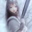 Placeholder: smooth hyper realistic, beautiful smiled Japanese goddess, pale colors, dark cosmos background, cat еye, extremely sharp detail, finely tuned detail, ultra high definition, 8 k, unreal engine 5, ultra sharp focus, accurate sword wings, positive smile, lot of details, fit within portrait, Ambiance winter, perfect composition, perfect hair, perfect hands, finger up gestures