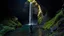 Placeholder: Interior of a large, natural cave. A tall waterfall cascades down one side, illuminated by a shaft of sunlight from above.a hooded figure is walking on a rocky path within the cave, further back from the waterfall, in a more dimly lit area. The path winds through the cave. Moss and other vegetation grow on the cave walls. Water pools below the waterfall. Photorealistic, 8k resolution, highly detailed, dramatic lighting, volumetric lighting