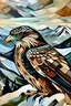 Placeholder: Un halcón en las montañas nevadas estilo picasso