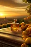 Placeholder: 8k hyper-realistic and hyper-detailed image of picturesque harvest scene of fragrant herbs against backdrop of large and beautiful detailed Italian perfume manufactura setting, sun sets on horizon, casting beautiful golden light on entire scene, detailed with the utmost precision, air of warmth, beauty, and authenticity unique to this Italian perfume manufactura tradition