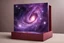 Placeholder: beautiful paintings of purple space, galaxies on red rectangular box, very realistic