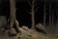 Placeholder: Night, rocks, trees, begginer's landscape, horror gothic movies influence, friedrich eckenfelder and george hendrick breitner impressionism paintings