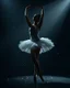 Placeholder: Ballet dancer standing a nice ballet pose in luxury teather , small flower particles floating in spotlight, dramatic chiaroscuro lighting