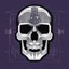 Placeholder: FLAT VECTOR LAYERED IMAGE OF CYBERNETIC SKULL PARTS IN A SCHEMATIC, BLACK AND WHITE, AUTOCAD, FINE LINE BLUEPRINT,