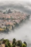 Placeholder: small lake town in southern France covered in fog