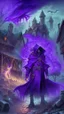 Placeholder: purple blast, evil mage, medieval village in the background