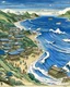 Placeholder: A blue town near a beach painted by Katsushika Hokusai