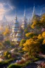 Placeholder: landscape, city of the elves, rose, gold, very blue sky, crystal domes, glistening oiled shiny, intricate, Exquisite details and textures, highly detailed, digital painting, artstation, concept art, sharp focus, nature background, illustration, 8k, by stability ai, nvidia