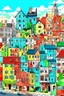 Placeholder: modern Digital Painting of a Jigsaw puzzle of neighborhoods, highly detailed, daylight, colorful