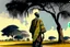 Placeholder: Design, African man, oil painting, featureless, graphic, background, sky, trees, traditional clothes