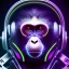 Placeholder: A beautiful portrait of a cyborg monkey purple neon color scheme, high key lighting, volumetric light high details psychedelic background