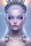 Placeholder: cosmic girl belle fine, grand front cosmique, peau blanche cristalline, yeux bleu, perle sur le front long cheveux etoilé cristaux sur le corps, collier de grande princesse, levres souriante, jolie sourire