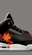 Placeholder: Jordan 3 black sneaker made out of fire. Animation movie style.