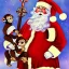 Placeholder: mdjrny-v4 Santa Clause is an Orthodox Russian ruler, with a crown and a sword, he's at a North Pole Kremlin with his favorite monkey and bear, photograph