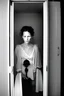 Placeholder: she stands within the confines of a closet, surrounded by a cabinet of curiosities. These evocative creations capture a melancholic mood, photorealist, revealing the inner struggle of a soul torn between her desire for freedom and the weight of her own uniqueness. Shoot by a leica camera by Cartier-Bresson, very low contrast