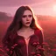 Placeholder: Feiticeira escarlate, Elizabeth Olsen, feiticeira, magia, bonita, cenário em um campo de flores, cinematográfico, dramático, por do sol, campo de flores, cores frias