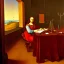 Placeholder: leonardo da vinci works a laptop at his desk. painting in photoshop. hyperdetailed, warm colors, movie poster, oil on canvas, lens flare