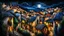 Placeholder: Fantastic night cityscape of an old Mediterranean town, view of tiled roofs and windows of different shapes and sizes of cozy houses, with attic and mezzanine, lights in some windows, authentic old Italian village with plants, mystical atmosphere, dark night with stars, cinematic, detailed sharp focuses, oil painting, paint drop