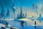 Placeholder: Science fiction city near frozen lake, claude monet impressionism painting