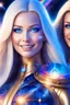 Placeholder: cosmic woman smile, admiral from the future, one fine whole face, crystalline skin, expressive blue eyes,rainbow, smiling lips, very nice smile, costume pleiadian, Beautiful tall woman pleiadian Galactic commander, ship, perfect datailed golden galactic suit, high rank, long blond hair, hand whit five perfect detailed finger, amazing big blue eyes, smilling mouth, high drfinition lips, cosmic happiness, bright colors, blue, pink, gold, jewels, realist, high commander